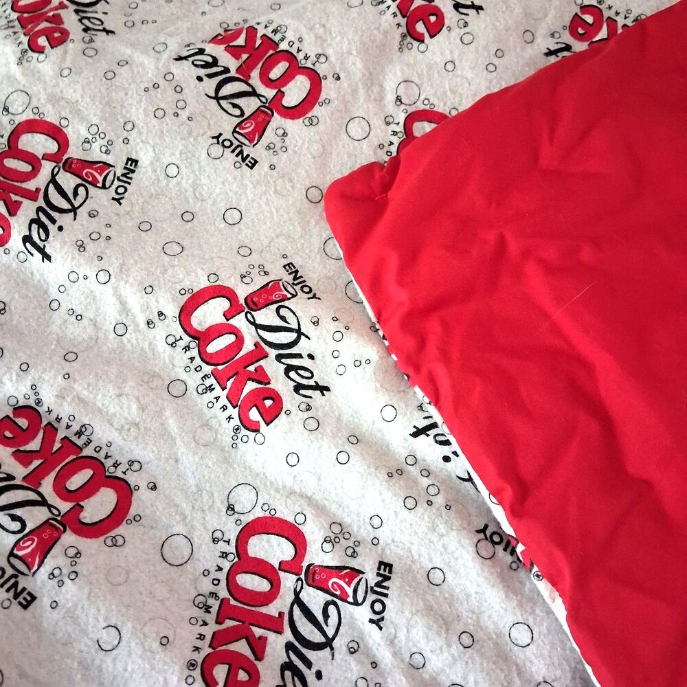 Diet Coke Flannel Handmade Quilt Blanket Reversible Throw Red White Gray Cotton